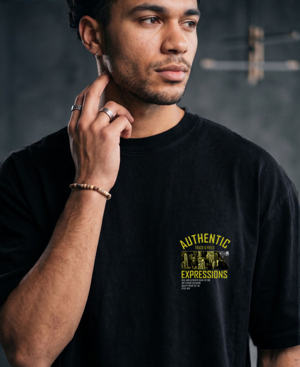 T.T. Men OversizedGraaphic Printed T-Shirt Black