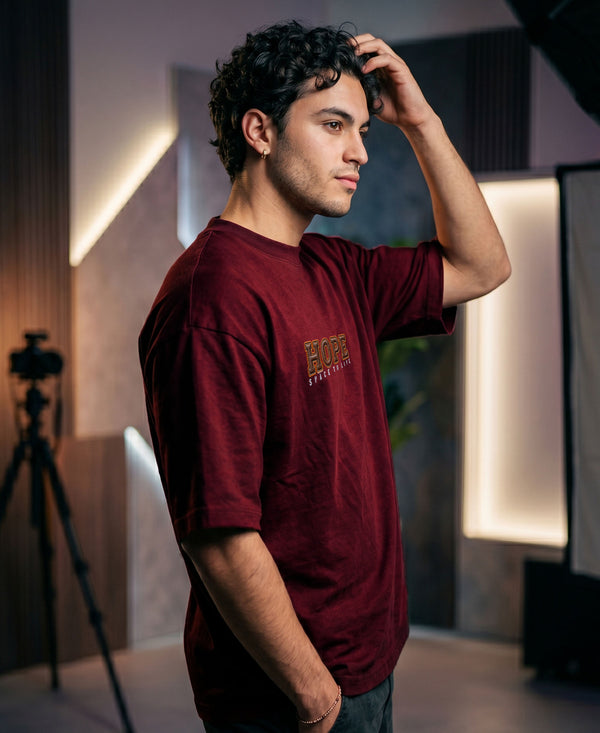 T.T. Men OversizedGraaphic Printed T-Shirt Maroon