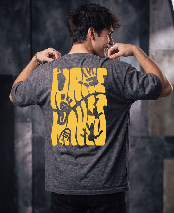 T.T. Men OversizedGraaphic Printed T-Shirt Anthra Melange