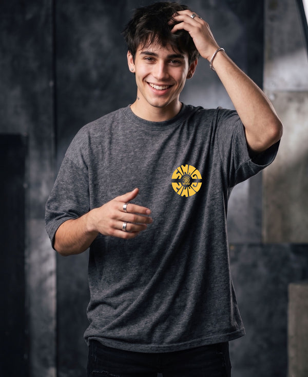 T.T. Men OversizedGraaphic Printed T-Shirt Anthra Melange