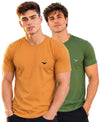 Hiflyers Men Regular Fit Cotton Round Neck T-Shirt |Pack Of 2|Mustard,Olive