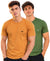 Hiflyers Men Regular Fit Cotton Round Neck T-Shirt |Pack Of 2|Mustard,Olive