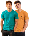 Hiflyers Men Regular Fit Cotton Round Neck T-Shirt |Pack Of 2|Teal Blue,Mustard