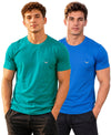 Hiflyers Men Regular Fit Cotton Round Neck T-Shirt |Pack Of 2|Teal Blue,Blue