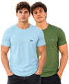 Hiflyers Men Regular Fit Cotton Round Neck T-Shirt |Pack Of 2|Light Blue,Olive