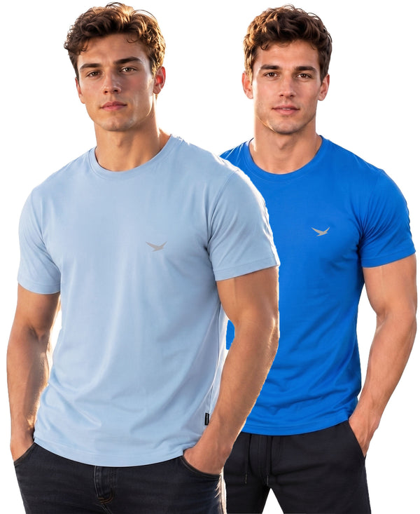 Hiflyers Men Regular Fit Cotton Round Neck T-Shirt |Pack Of 2|Baby Blue,Blue