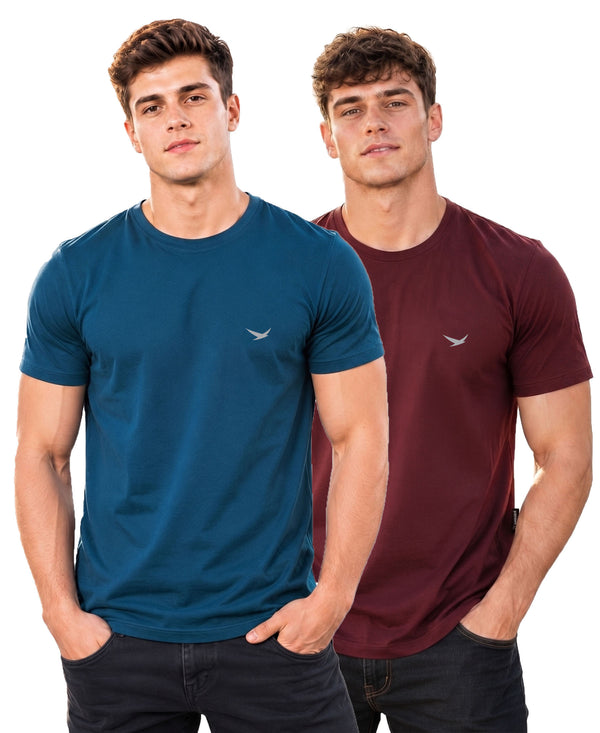 Hiflyers Men Regular Fit Cotton Round Neck T-Shirt |Pack Of 2|Airforce,Maroon