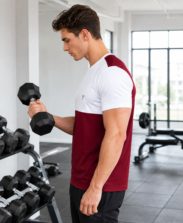 T.T. Men Dri-Fit Cut & Sew Design T-ShirtPack Of 1 Maroon-White