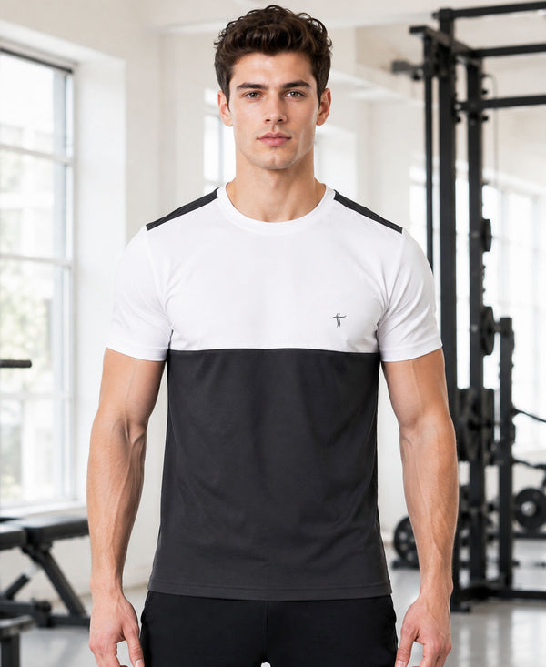 T.T. Men Dri-Fit Cut & Sew Design T-ShirtPack Of 1 Dark Grey-White