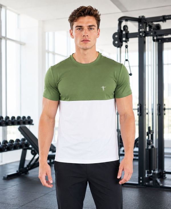 T.T. Men Dri-Fit Cut & Sew Design T-ShirtPack Of 1 White-Green