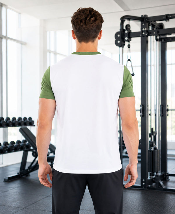 T.T. Men Dri-Fit Cut & Sew Design T-ShirtPack Of 1 White-Green