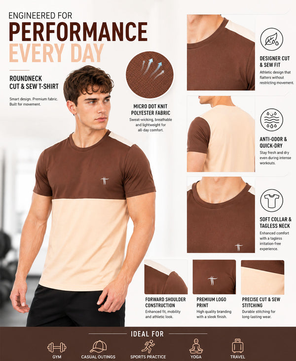 T.T. Men Dri-FitCut & Sew Design T-ShirtPack Of 1 Beige-Brown