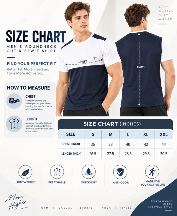 T.T. Men Dri-Fit Cut & Sew Design T-ShirtPack Of 1 Navy-White
