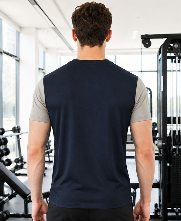 T.T. Men Dri-Fit Cut & Sew Design T-ShirtPack Of 1 Navy-Grey
