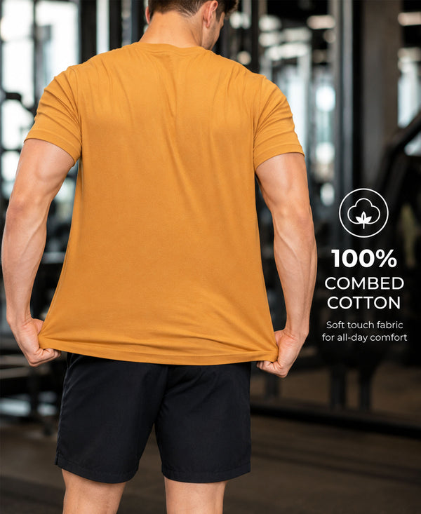 Hiflyers Men Regular Fit Cotton Round Neck T-ShirtMustard