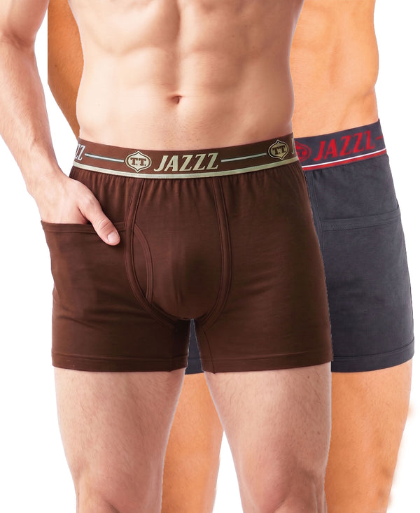 T.T. Jazzz Men’S Cotton Trunk With Outer Pocket|Pack Of 2|Brown,Dark Grey