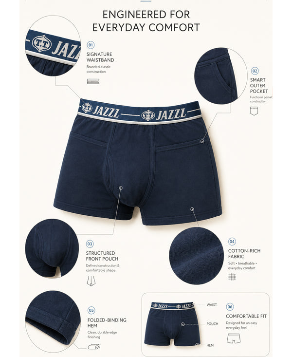 T.T. Jazzz Men’S Cotton Trunk With Outer Pocket|Pack Of 2|Black,Blue