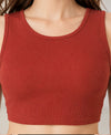 T.T. Women|Ribbed Crop Top|Sleeveless Round Neck Slim Fit Aesthetic Streetwear Top|Stretchable Cotton Fabric|Tshirt|Top||Rust