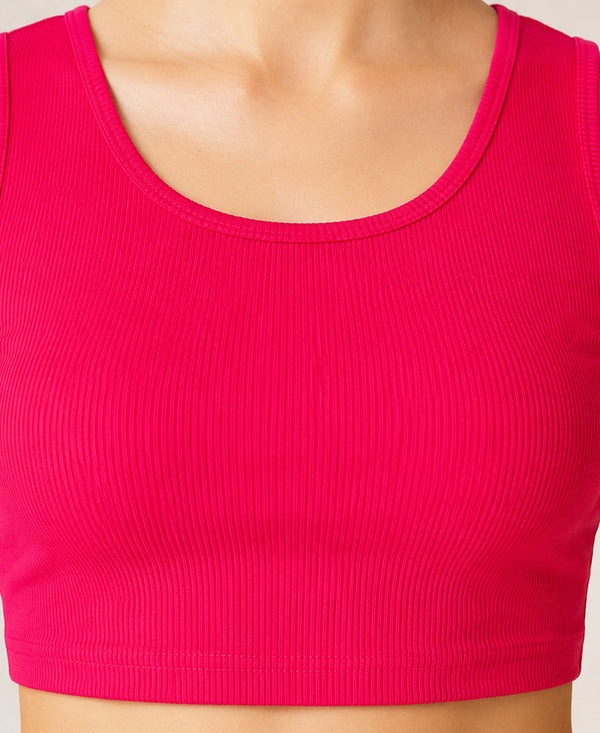 T.T. Women|Ribbed Crop Top|Sleeveless Round Neck Slim Fit Aesthetic Streetwear Top|Stretchable Cotton Fabric|Tshirt|Top||Pink