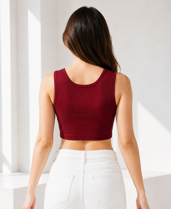 T.T. Women|Ribbed Crop Top|Sleeveless Round Neck Slim Fit Aesthetic Streetwear Top|Stretchable Cotton Fabric|Tshirt|Top||Maroon