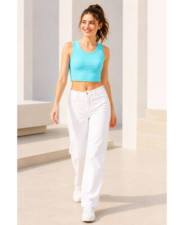 T.T. Women|Ribbed Crop Top|Sleeveless Round Neck Slim Fit Aesthetic Streetwear Top|Stretchable Cotton Fabric|Tshirt|Top||Mint