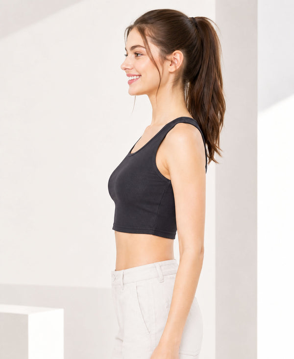 T.T. Women|Ribbed Crop Top|Sleeveless Round Neck Slim Fit Aesthetic Streetwear Top|Stretchable Cotton Fabric|Tshirt|Top||D.Grey