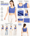 T.T. Women|Ribbed Crop Top|Sleeveless Round Neck Slim Fit Aesthetic Streetwear Top|Stretchable Cotton Fabric|Tshirt|Top||Blue