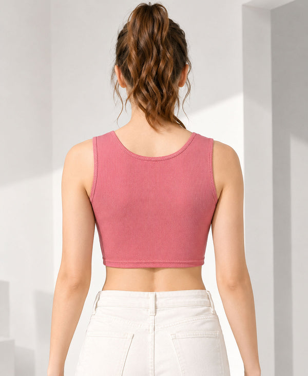T.T. Women|Ribbed Crop Top|Sleeveless Round Neck Slim Fit Aesthetic Streetwear Top|Stretchable Cotton Fabric|Tshirt|Top||Apricot