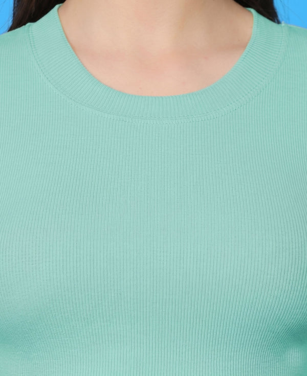 T.T. Women|Stylish Crop Top|Ribbed Slim Fit Full Sleeve Round Neck Trendy Casual Wear Top|Stretchable Cotton Fabric|Tshirt|Top||Tealblue