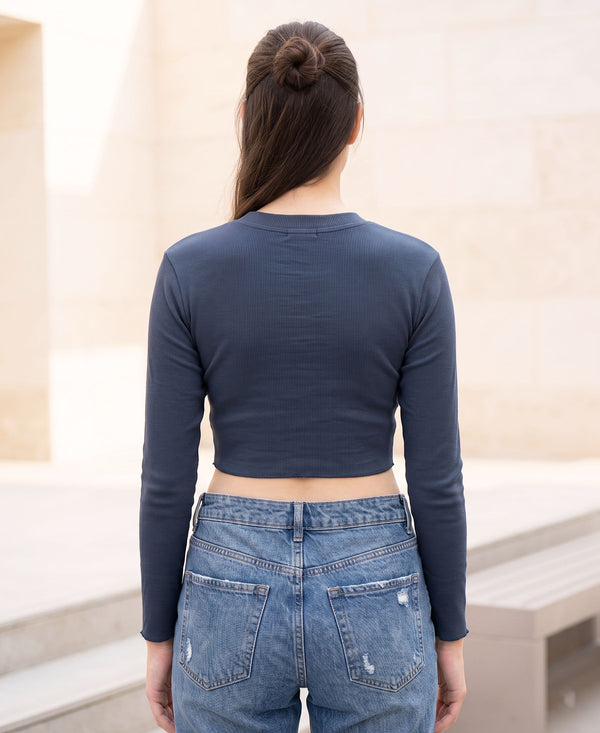 T.T. Women|Stylish Crop Top|Ribbed Slim Fit Full Sleeve Round Neck Trendy Casual Wear Top|Stretchable Cotton Fabric|Tshirt|Top||Royal Blue
