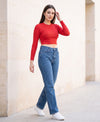 T.T. Women|Stylish Crop Top|Ribbed Slim Fit Full Sleeve Round Neck Trendy Casual Wear Top|Stretchable Cotton Fabric|Tshirt|Top||Red
