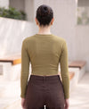 T.T. Women|Stylish Crop Top|Ribbed Slim Fit Full Sleeve Round Neck Trendy Casual Wear Top|Stretchable Cotton Fabric|Tshirt|Top||Dark Green