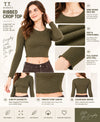 T.T. Women|Stylish Crop Top|Ribbed Slim Fit Full Sleeve Round Neck Trendy Casual Wear Top|Stretchable Cotton Fabric|Tshirt|Top||Olive