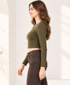 T.T. Women|Stylish Crop Top|Ribbed Slim Fit Full Sleeve Round Neck Trendy Casual Wear Top|Stretchable Cotton Fabric|Tshirt|Top||Olive