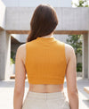 T.T. Women|Ribbed Crop Top|Sleeveless High Neck Slim Fit Aesthetic Streetwear Top|Stretchable Cotton Fabric|Tshirt|Top||Mustard