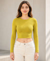 T.T. Women|Stylish Crop Top|Ribbed Slim Fit Full Sleeve Round Neck Trendy Casual Wear Top|Stretchable Cotton Fabric|Tshirt|Top||Light Green