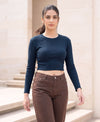 T.T. Women|Stylish Crop Top|Ribbed Slim Fit Full Sleeve Round Neck Trendy Casual Wear Top|Stretchable Cotton Fabric|Tshirt|Top||Denim
