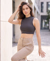 T.T. Women|Ribbed Crop Top|Sleeveless High Neck Slim Fit Aesthetic Streetwear Top|Stretchable Cotton Fabric|Tshirt|Top||D.Grey