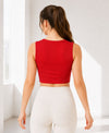 T.T. Women|Ribbed Crop Top|Sleeveless Notch Neck Slim Fit Aesthetic Streetwear Top|Stretchable Cotton Fabric|Tshirt|Top||Red