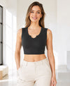 T.T. Women|Ribbed Crop Top|Sleeveless Notch Neck Slim Fit Aesthetic Streetwear Top|Stretchable Cotton Fabric|Tshirt|Top||D.Grey