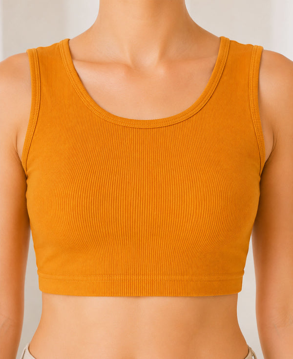 T.T. Women|Ribbed Crop Top|Sleeveless Round Neck Slim Fit Aesthetic Streetwear Top|Stretchable Cotton Fabric|Tshirt|Top||Mustard
