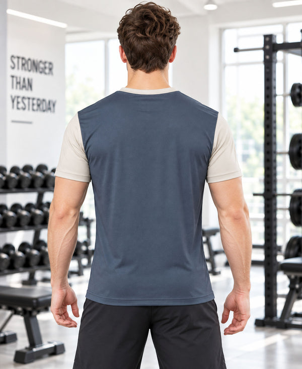 T.T. Men Dri-Fit Cut & Sew Design T-Shirt|Pack Of 1 Dark Grey-Beige
