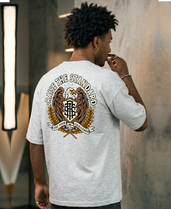 T.T. Men Oversized Graphic Printed T-Shirt Grey Melange