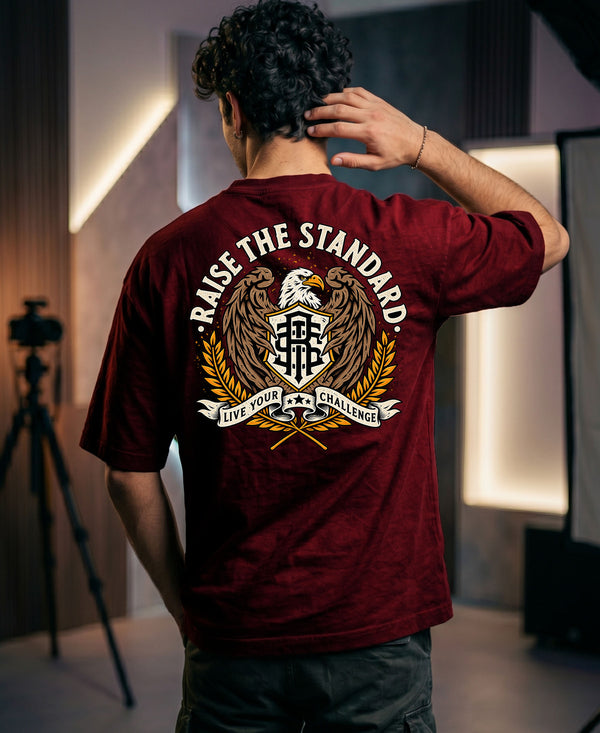 T.T. Men Oversized Graphic Printed T-Shirt Maroon