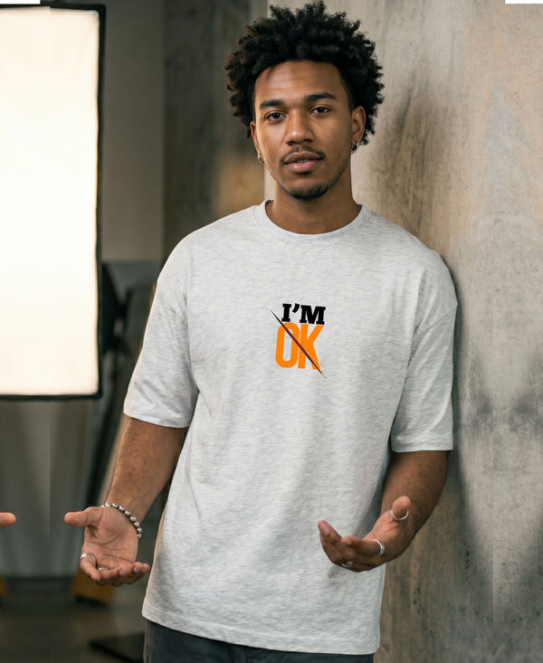 T.T. Men Oversized Graphic Printed T-Shirt Grey Melange