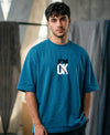 T.T. Men Oversized Graphic Printed T-Shirt Teal Blue