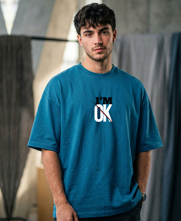 T.T. Men Oversized Graphic Printed T-Shirt Teal Blue