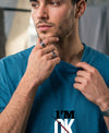 T.T. Men Oversized Graphic Printed T-Shirt Teal Blue