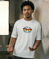T.T. Men Oversized Graphic Printed T-Shirt Grey Melange