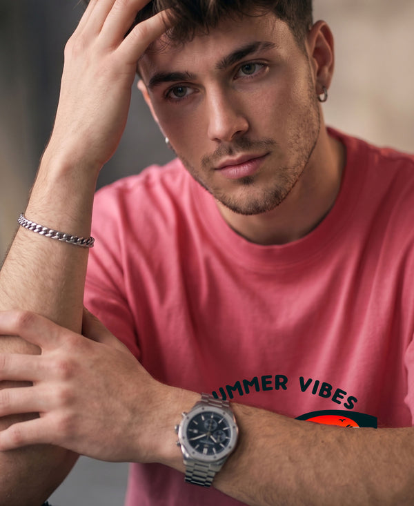 T.T. Men Oversized Graphic Printed T-Shirt Pink